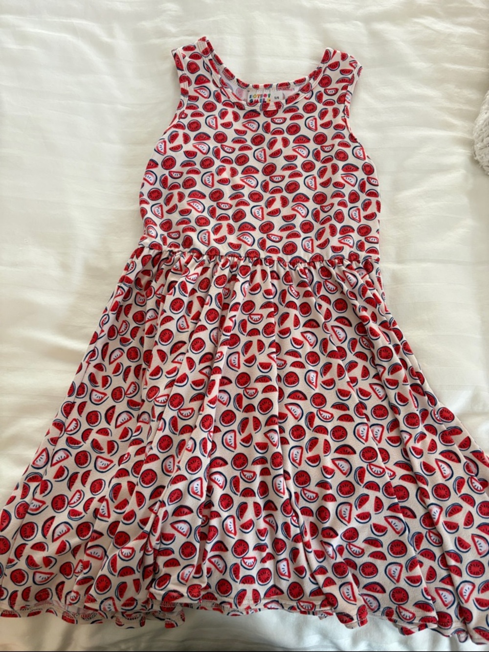 Dot Dot Smile Kids Watermelon Print Tank Dress - White & Red